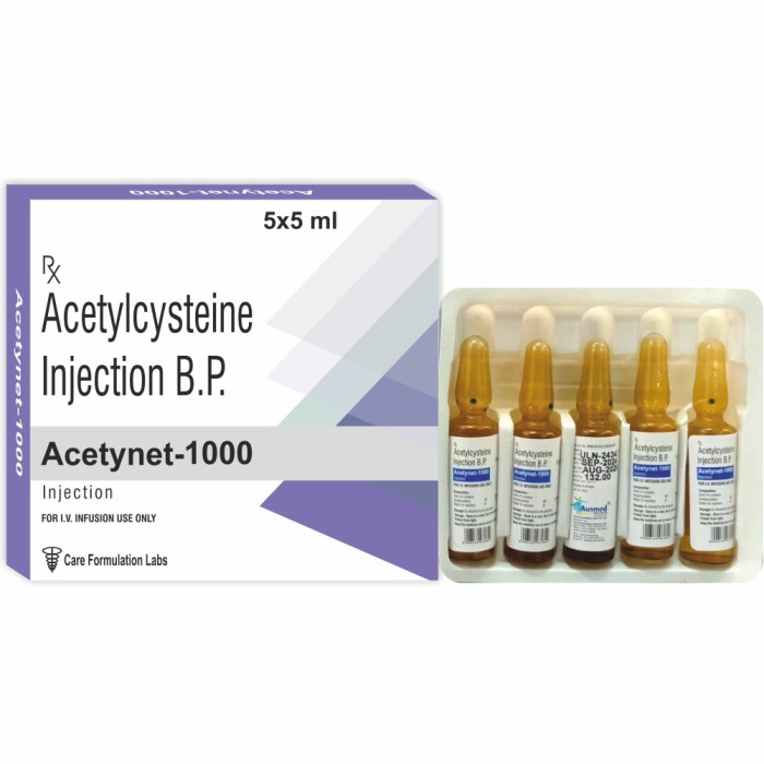 Acetylcysteine B.p. 20% W/v Water For Injection - 5x5 Ml Vials, Injectable Solution For Respiratory Conditions, Store In Cool And Dry Place