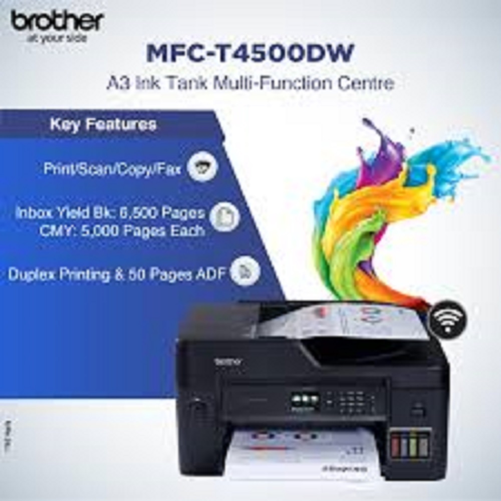 Brother MFC-T4500DW A3 - Multi-Function Inkjet Printer 575x477x310 mm 19.14 kg | Up to 1200x4800 dpi Wireless and Ethernet with ADF