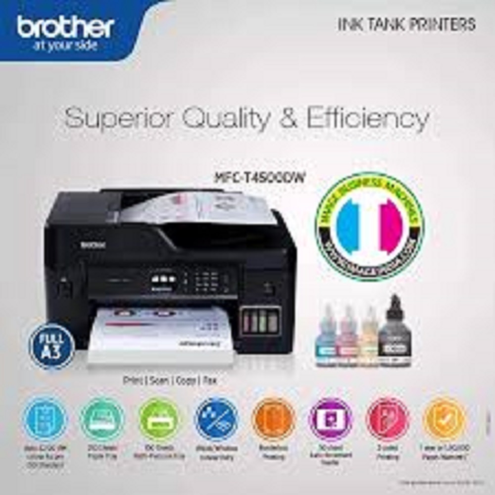 Brother Mfc-t4500dw A3 - Multi-function Inkjet Printer, 575x477x310 Mm, 19.14 Kg | Up To 1200x4800 Dpi, Wireless And Ethernet With Adf