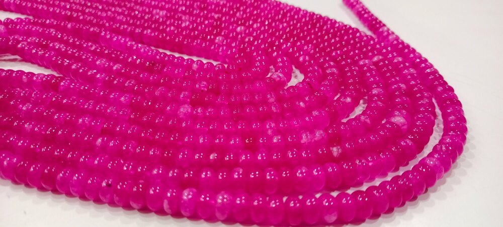 Natural Hot Pink Quartz Rondelle Plain Smooth beads