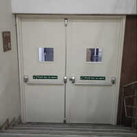 Double Panic Bar Fire Door - Mild Steel, 81x32 Inches | White, Powder-coated Finish, Double Panic Bar Mechanism, Industrial Grade
