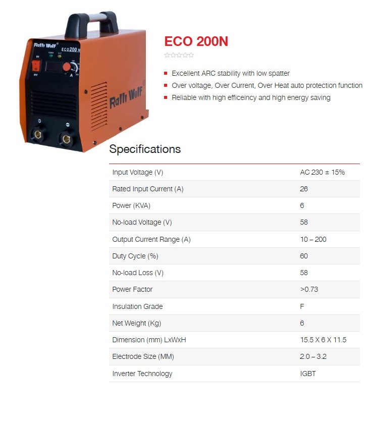 Ralli Wolf Welding Machine Arc Series (Inverter) (Eco 200n)
