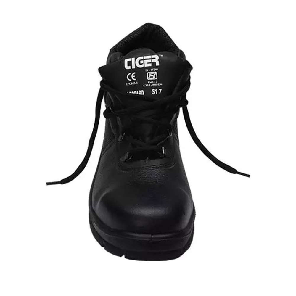 Tiger Leopard Series Steel Toe Industrial Safety Shoes High Ankle Leather/PU Black, Leopard_S1 (Size UK 4 - UK 12)