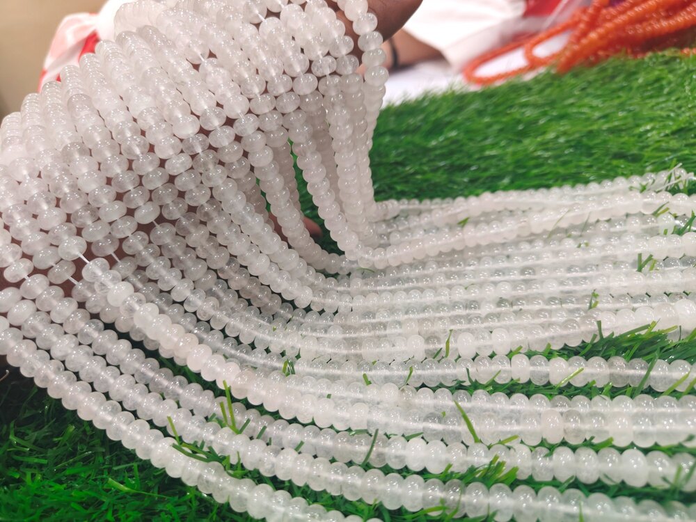 Natural White Ice Quartz Rondelle Plain Smooth beads