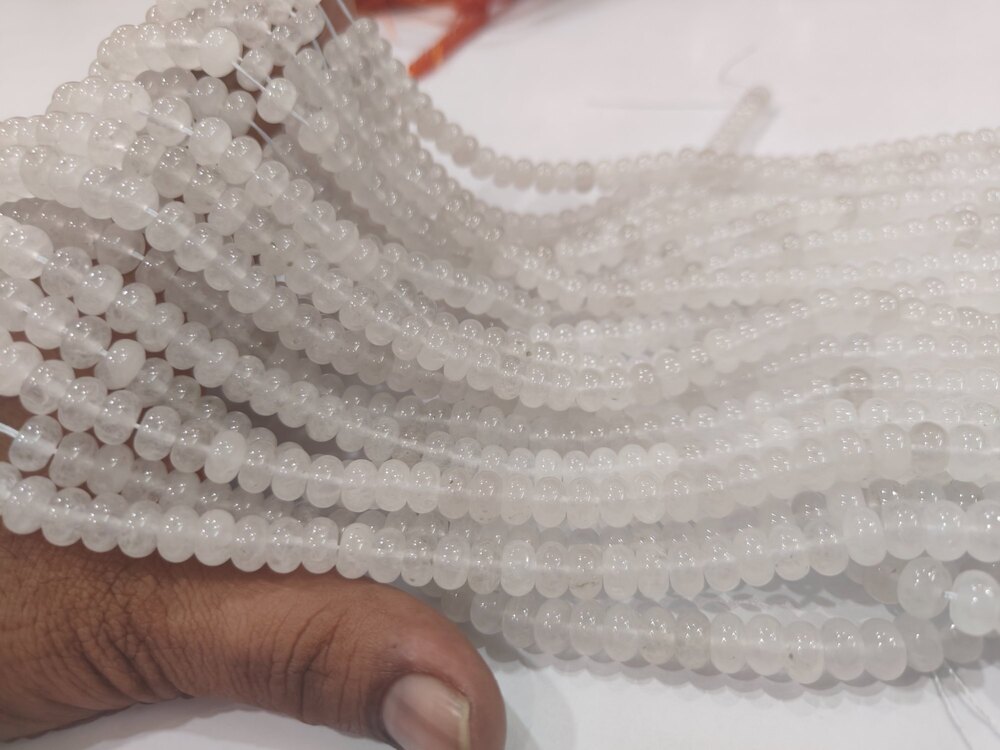Natural White Ice Quartz Rondelle Plain Smooth beads