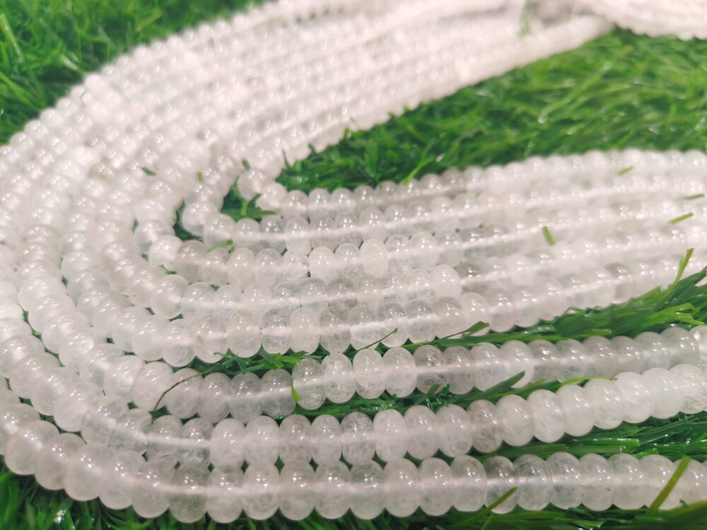 Natural White Ice Quartz Rondelle Plain Smooth beads
