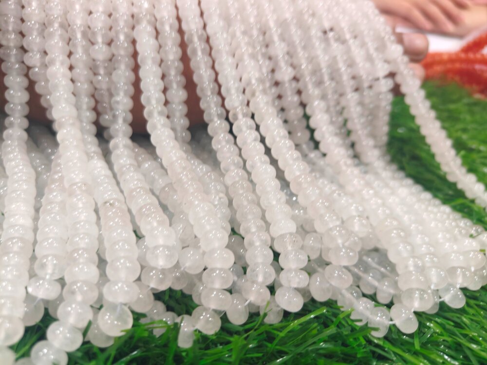 Natural White Ice Quartz Rondelle Plain Smooth beads