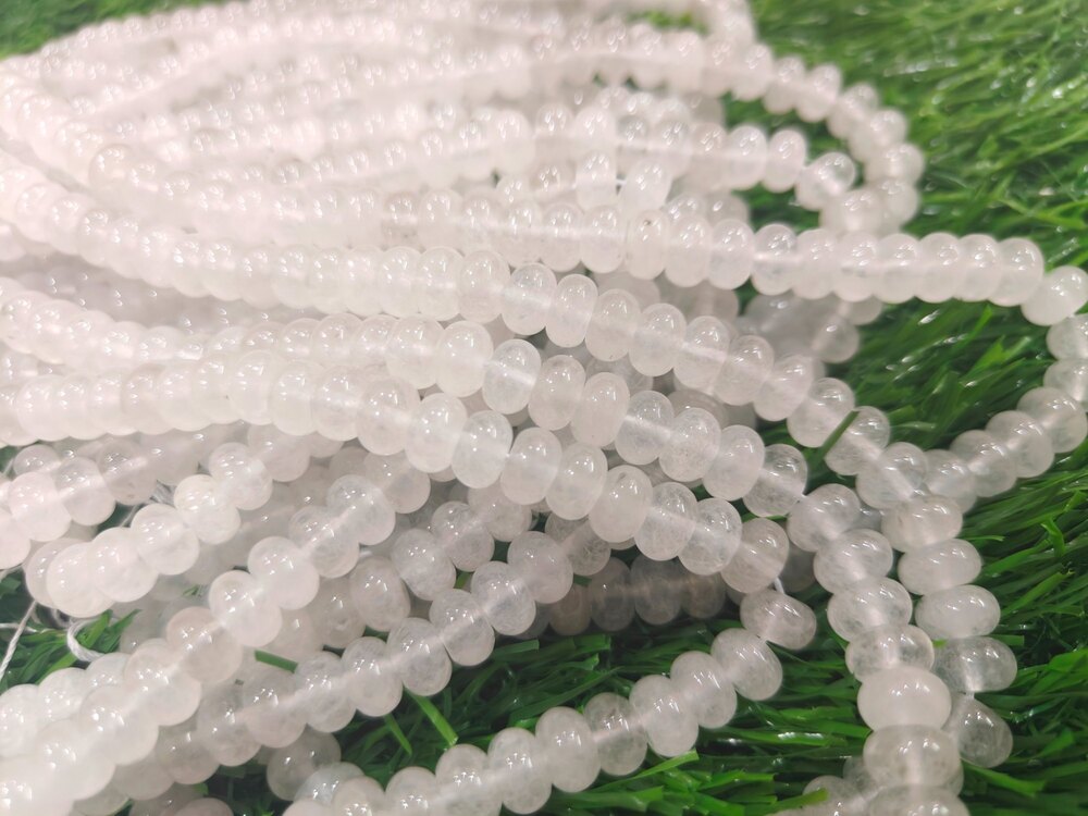 Natural White Ice Quartz Rondelle Plain Smooth beads