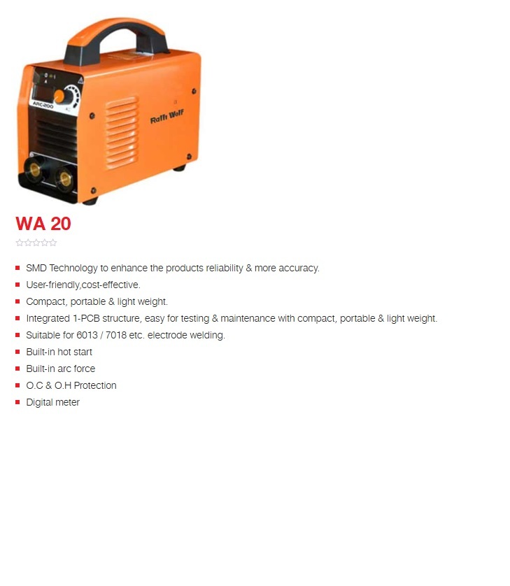 Ralli Wolf Welding Machine, Arc Series Inverter (Wa 20) - Feature: High Performance