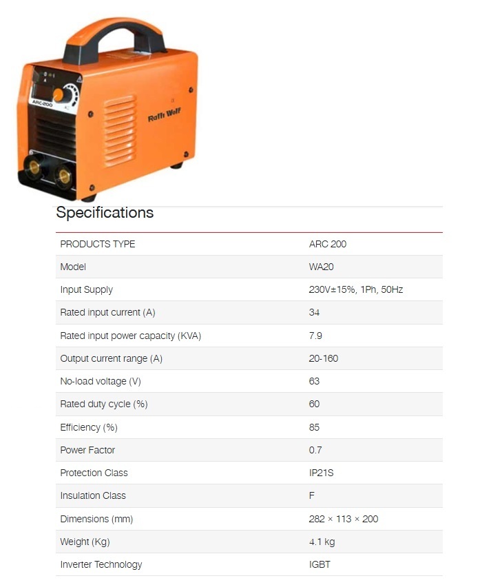 Ralli Wolf Welding Machine, Arc Series Inverter (Wa 20) - Feature: High Performance