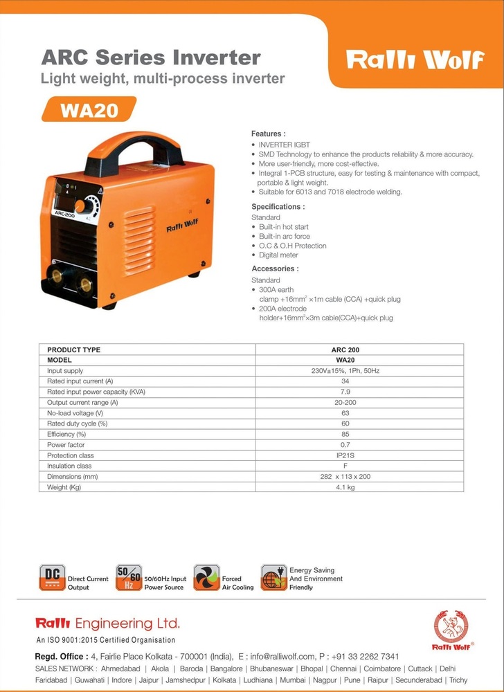 Ralli Wolf Welding Machine, Arc Series Inverter (Wa 20) - Feature: High Performance