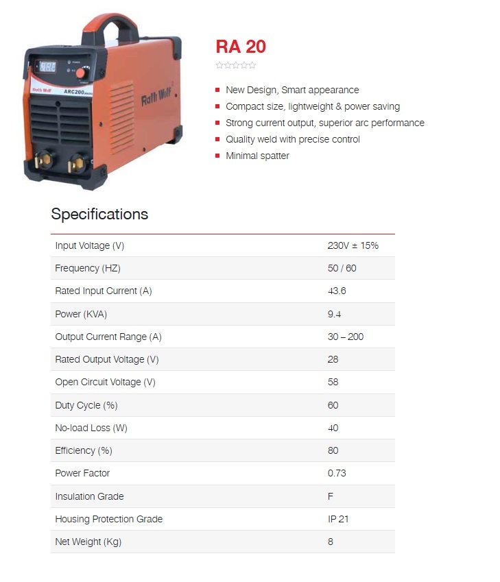 Ralli Wolf  Welding Machine, ARC Series Inverter (RA 20)