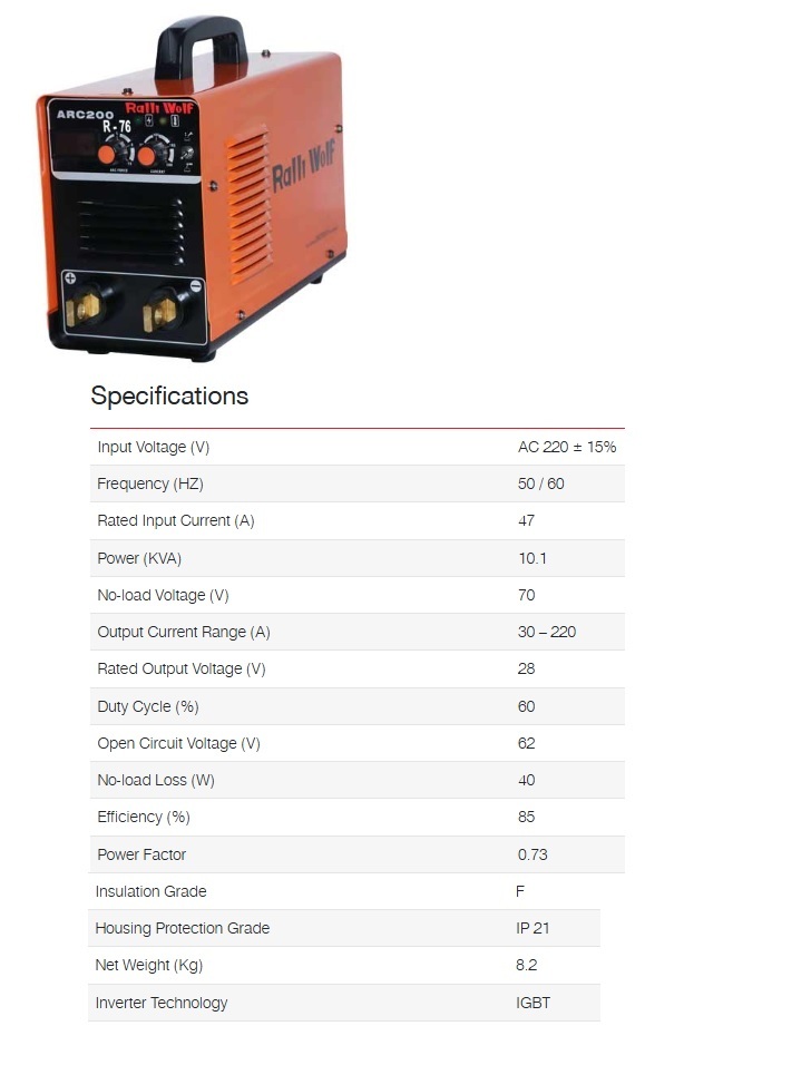 Ralli Wolf Welding Machine, Arc Seriese Inverter (R76) - Feature: High Performance