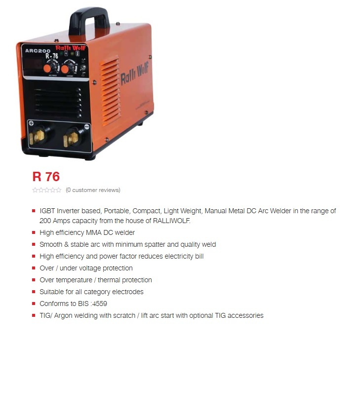 Ralli Wolf Welding Machine, Arc Seriese Inverter (R76) - Feature: High Performance