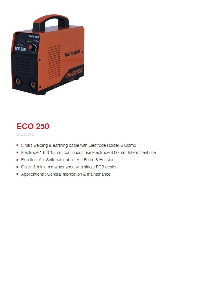 Ralli Wolf Welding Machine Arc Series Inverter (Eco-250) - Feature: High Performance