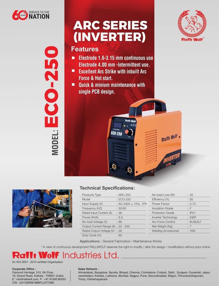 Ralli Wolf Welding Machine Arc Series Inverter (Eco-250) - Feature: High Performance
