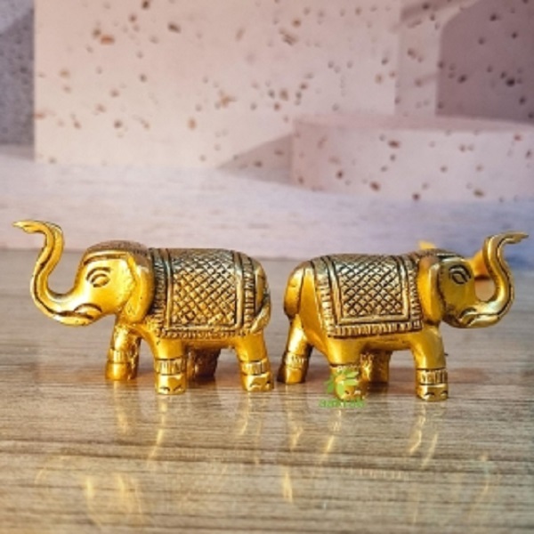 Premium Brass Elephant Pair Made By Aakrati|  Perfect Gift for Festivals, Weddings, and New Beginnings | Luxury Brass Elephant Pair ( Yellow, 2.5 inch)