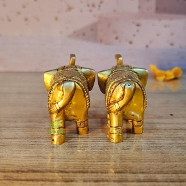 Premium Brass Elephant Pair Made By Aakrati|  Perfect Gift for Festivals, Weddings, and New Beginnings | Luxury Brass Elephant Pair ( Yellow, 2.5 inch)