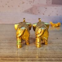 Premium Brass Elephant Pair Made By Aakrati|  Perfect Gift for Festivals, Weddings, and New Beginnings | Luxury Brass Elephant Pair ( Yellow, 2.5 inch)