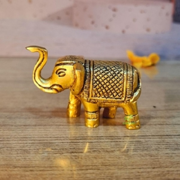 Premium Brass Elephant Pair Made By Aakrati|  Perfect Gift for Festivals, Weddings, and New Beginnings | Luxury Brass Elephant Pair ( Yellow, 2.5 inch)