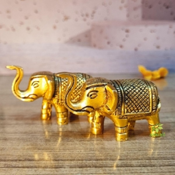 Premium Brass Elephant Pair Made By Aakrati|  Perfect Gift for Festivals, Weddings, and New Beginnings | Luxury Brass Elephant Pair ( Yellow, 2.5 inch)