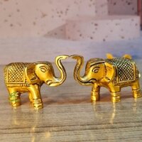 Premium Brass Elephant Pair Made By Aakrati|  Perfect Gift for Festivals, Weddings, and New Beginnings | Luxury Brass Elephant Pair ( Yellow, 2.5 inch)