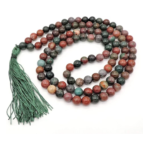 Blood Stone Bead Mala - Genuine Gemstone, 8mm Red Bloodstone Beads | Versatile Wear as Necklace or Bracelet, Ideal for Daily Use