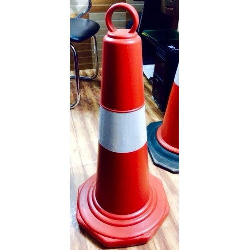 Safety Cones - Plastic, 500 Mm Diameter, Hexagonal Shape, Red And White Color, 4.5 Kg Weight | Ideal For Road Traffic Management