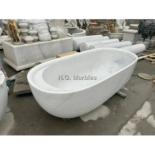 White Marble Bathtub - Shape: Oval