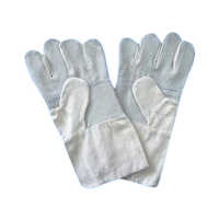 Leather Canvas Gloves - Canvas & Leather, 10 Inch Cuff Length, Plain White Design , Unisex Full Finger Style, Washable For Easy Care