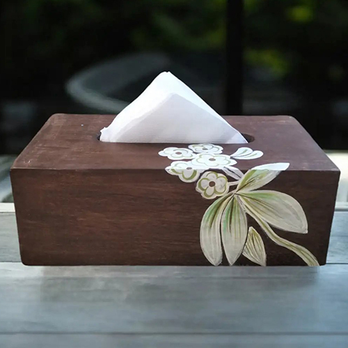 Mango Wood Hand Painted Tissue Box - Finish: Polished