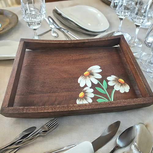 Mango Wood Hand Painted Tray - Finish: Powder Coated