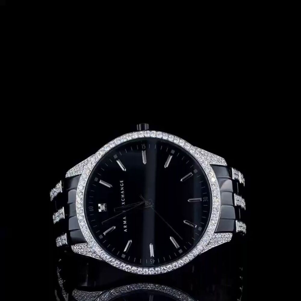 Armani Exchange Black & Silver Lab Grown Diamond Watch