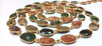 Natural Jasper Briolette Faceted Connector Bezel chain