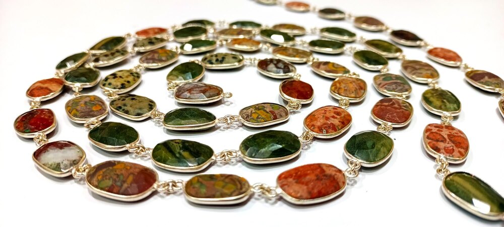 Natural Jasper Briolette Faceted Connector Bezel Chain - 12 To 15 Mm, Brown Gemstone For Jewelry Making, Ideal For Necklaces And Bracelets