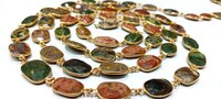 Natural Jasper Briolette Faceted Connector Bezel chain