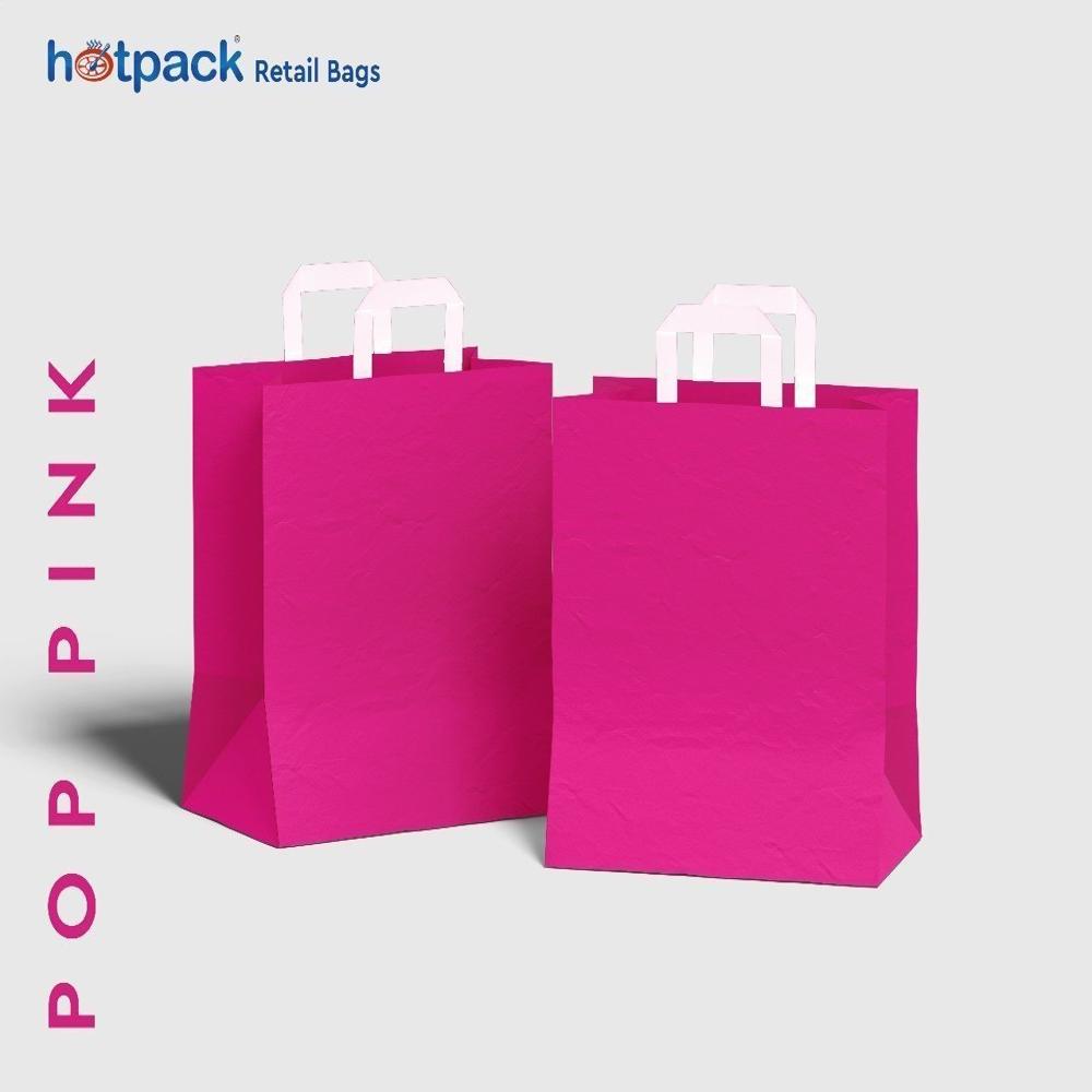 Hotpack Pop Pink Paper Bag (240x125x360 Mm, 500 Nos) - Max Load: 5 Kg Kilograms (Kg)