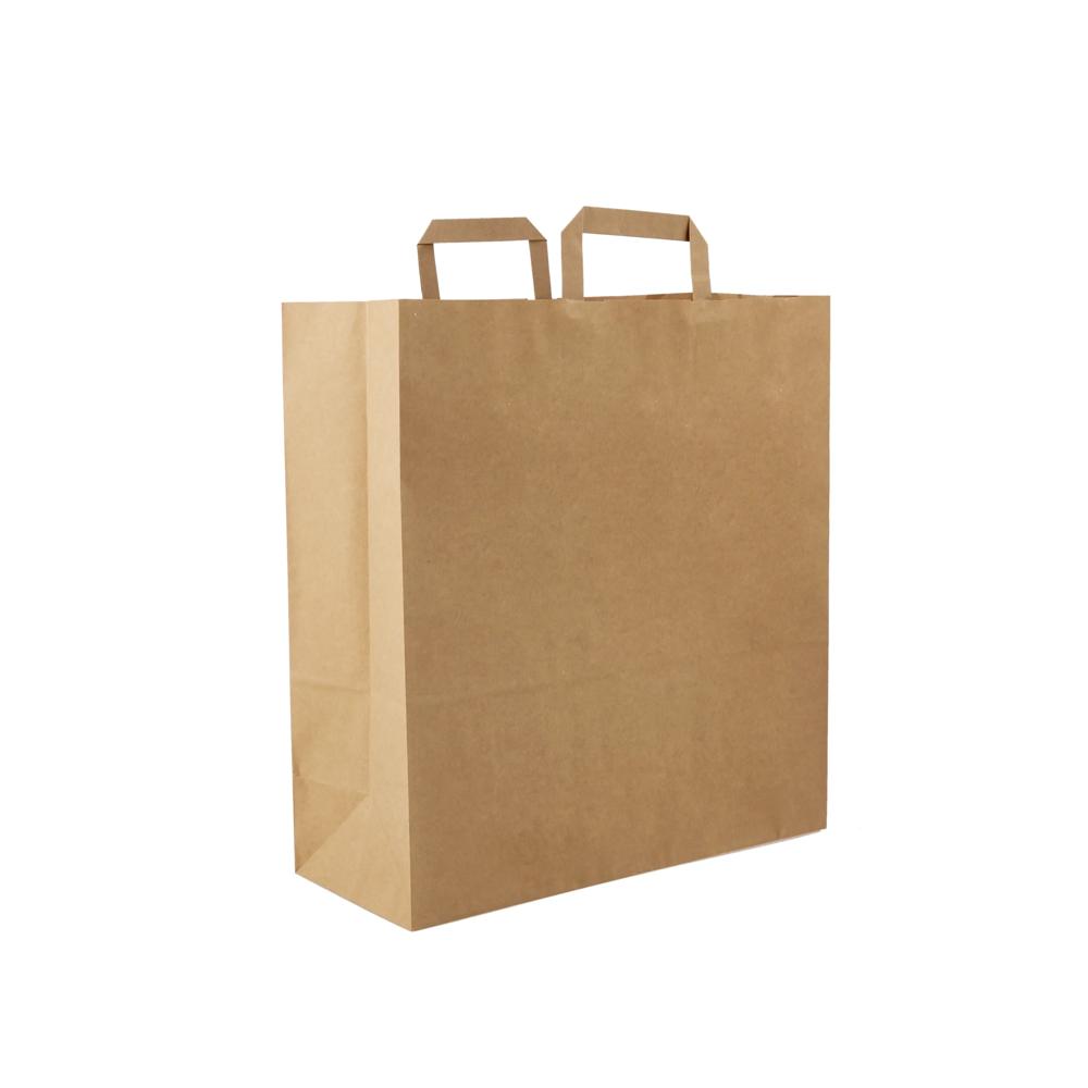 Hotpack Kraft Brown Flat Handle Paper Bag, PFH - 2 (180 X 120 X 200 mm, 500 Nos)
