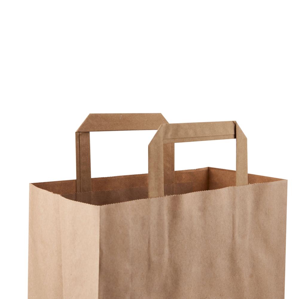 Hotpack Kraft Brown Flat Handle Paper Bag, PFH - 3 (240 X 150 X 220 Mm, 500 Nos)