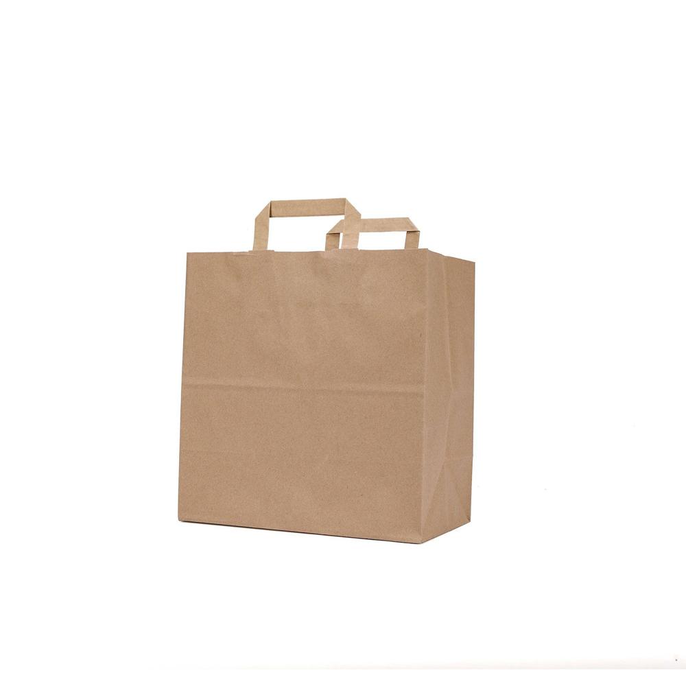 Hotpack Kraft Brown Flat Handle Paper Bag, PFH - 4 (320 X 180 X 240 Mm, 500 Nos)