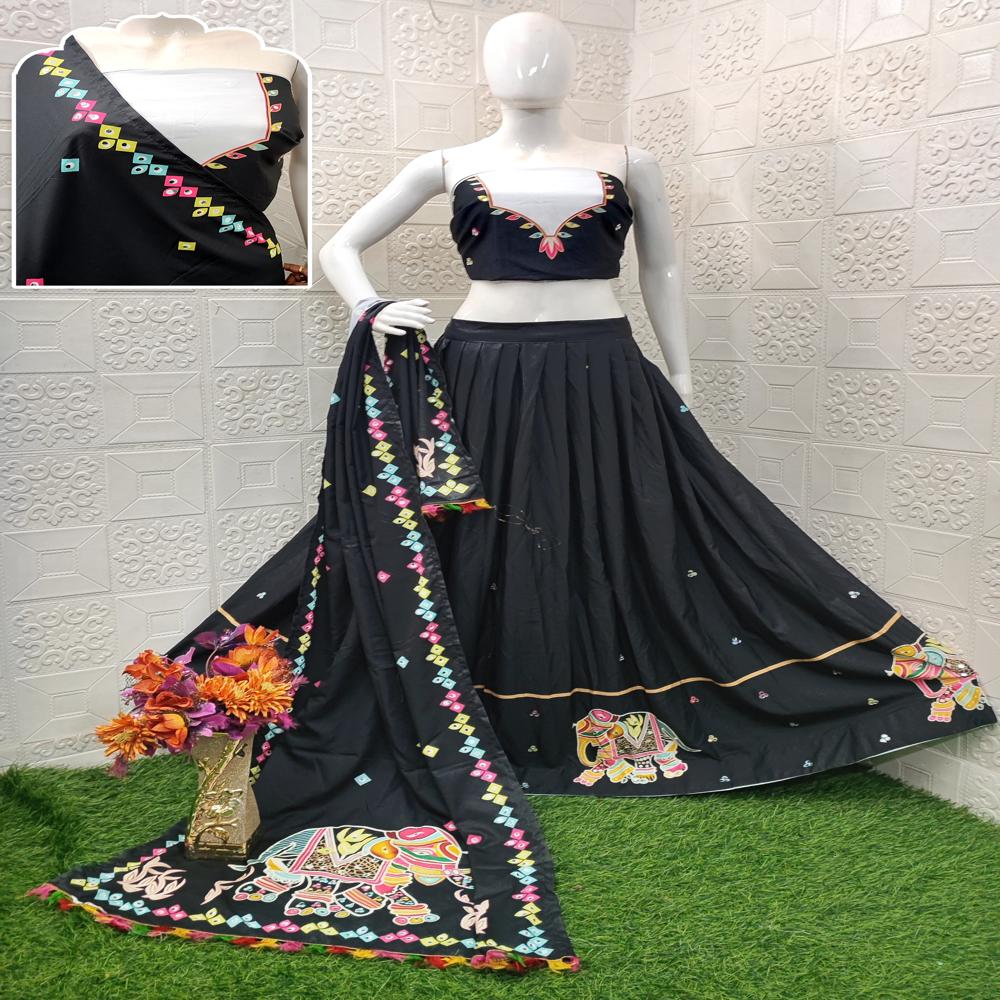 Digital Print Muslin Cotton Lehenga Choli - Color: Multi Color