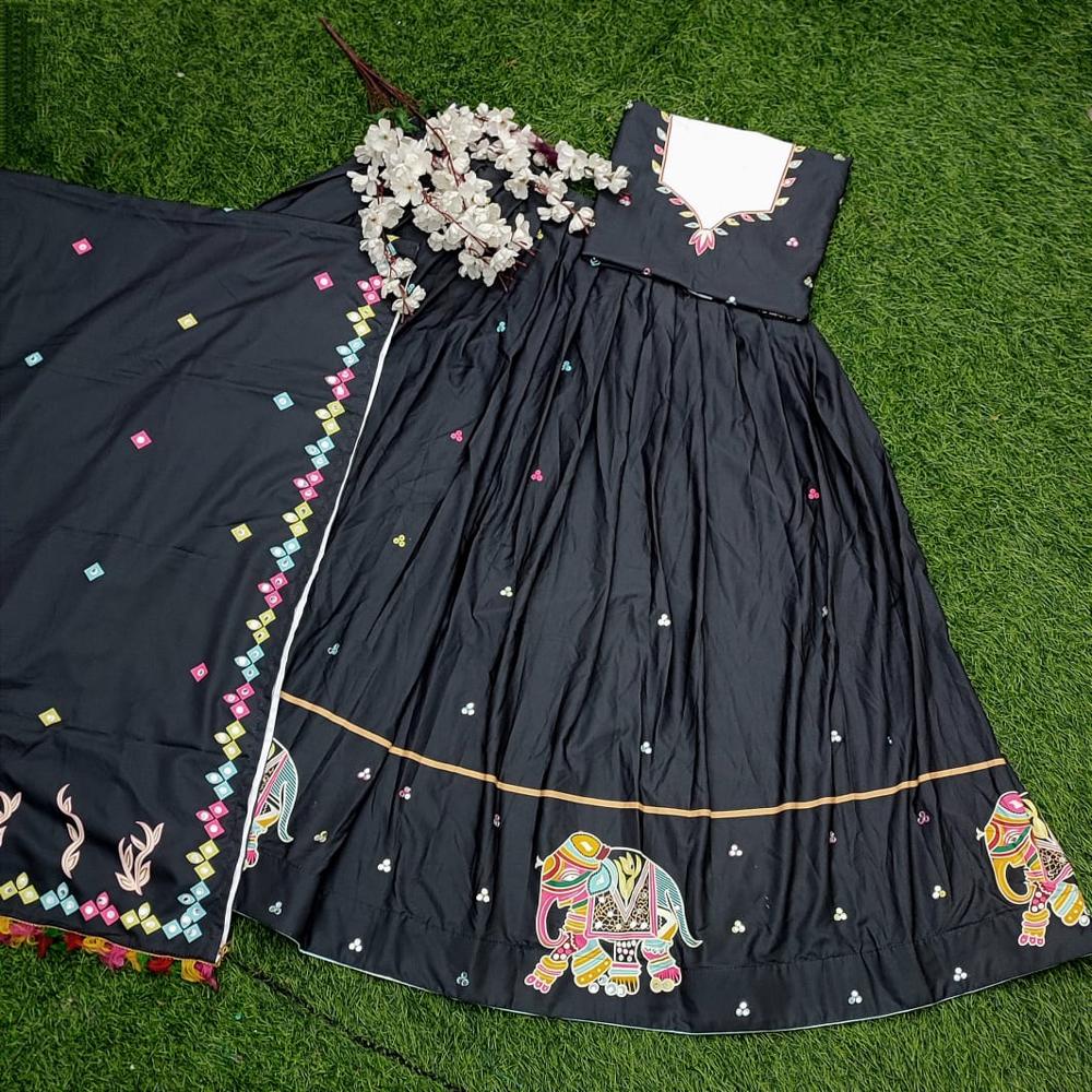 Digital Print Muslin Cotton Lehenga Choli - Color: Multi Color