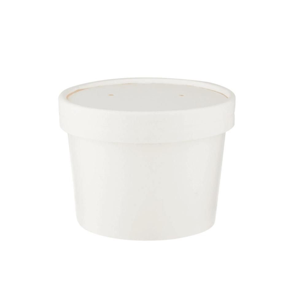 White Paper Curry Container (Food Container) With Paper Lid (100ml) - Eco-friendly Kraft Paper, 100% Recyclable, Leak-resistant, Secure Fit For Messy Foods