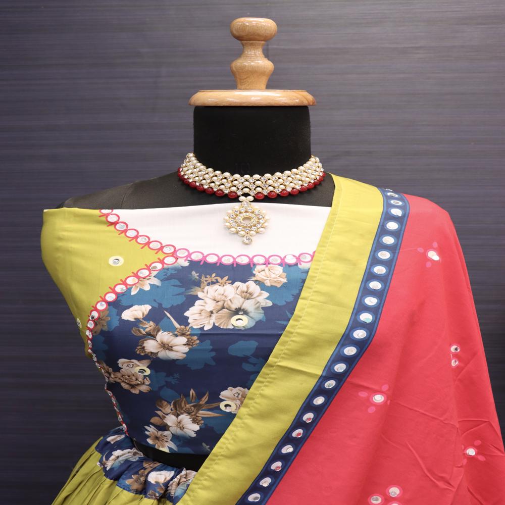 Digital Print Muslin Cotton Lehenga Choli - Color: Multi Color