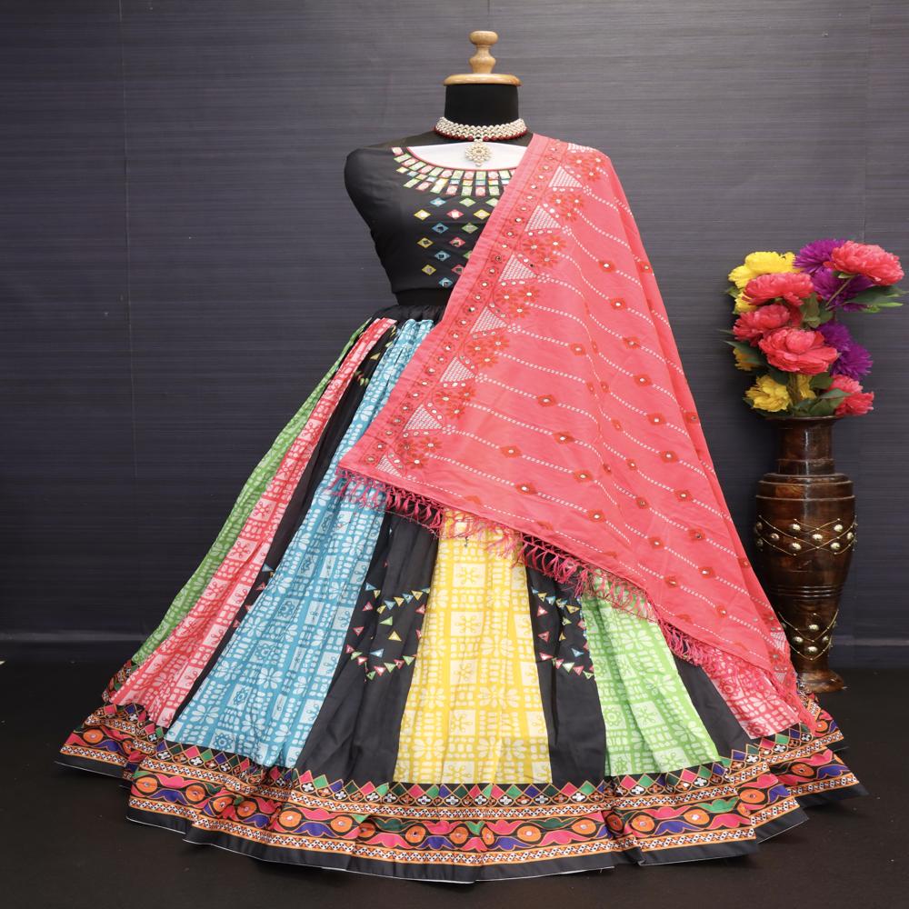 Digital Print Muslin Cotton Lehenga Choli - Color: Multi Color