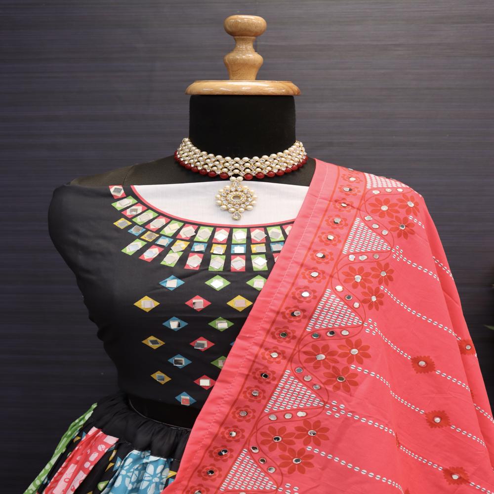 Digital Print Muslin Cotton Lehenga Choli - Color: Multi Color