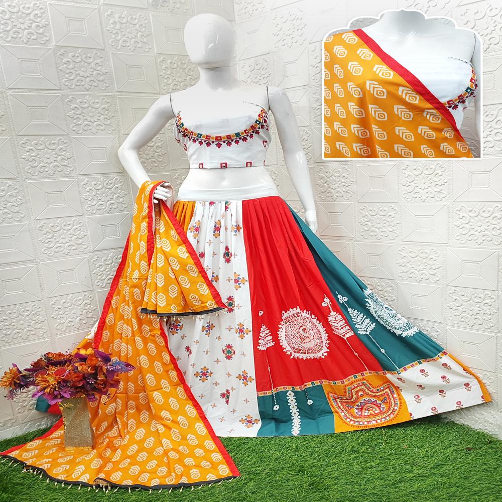 Digital Print Muslin Cotton Lehenga Choli - Color: Multi Color