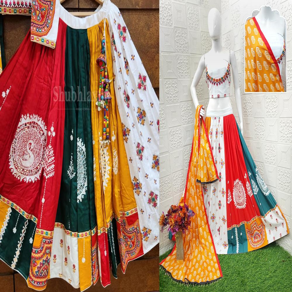 Digital Print Muslin Cotton Lehenga Choli - Color: Multi Color