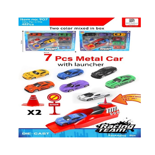 907 7 Pcs Metal Car With Launcher - Color: Different Available