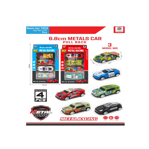 1103 6.8 4 Pcs Metal Car - Color: Different Available